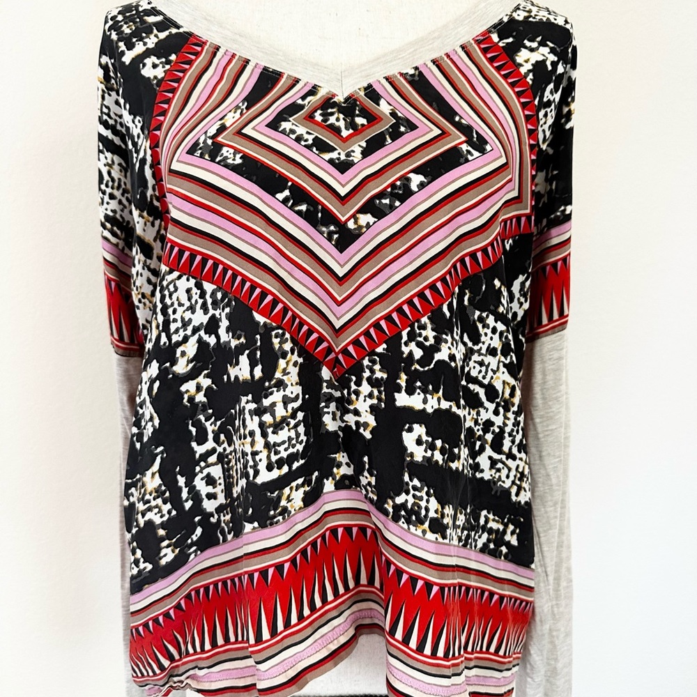 Cabi Womens V Neck Long Sleeve Bandana Design Silk Blouse Sz Medium